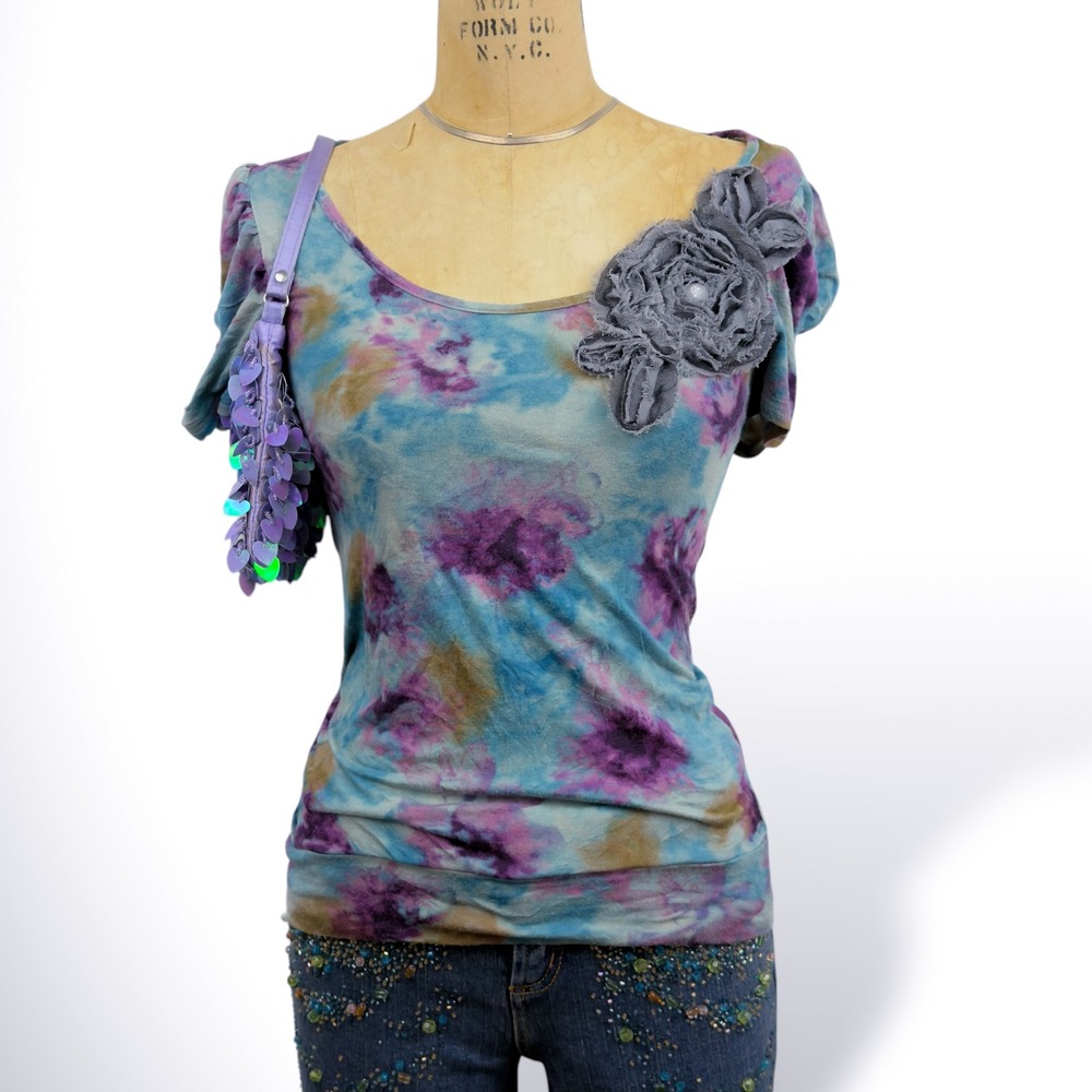 Retro Women S Tie Dye Rosette Top Puff Sleeve Fairycore Boho Coquette